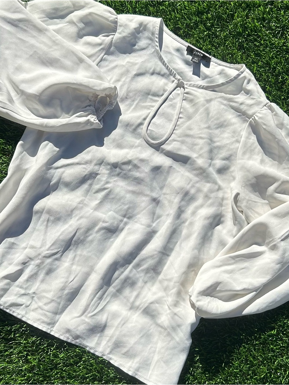 J. Crew Women's White Long Sleeve Keyhole Blouse